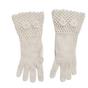 1940s Vintage Off White Lace Crocheted Gloves With Flowers And Flared Cuffs XXS